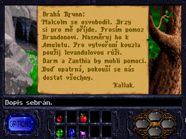 Dříve, v CD verzi hry, nepřeložený obrázek s Kallakovým dopisem pro Brynn.